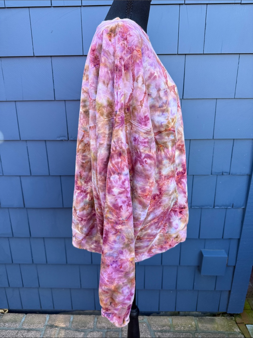 Tie-Dye Pullover Sweatshirt in Pink, Brown & Cream XL cotton - Picture 4 of 6